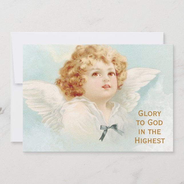Cartão De Festividades Anjo Natal Glória de Cherub para Deus Azul Religio (Frente)