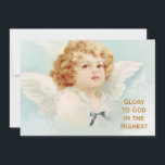 Cartão De Festividades Anjo Natal Glória de Cherub para Deus Azul Religio<br><div class="desc">Um anjo com ouro de cachos e vestindo uma camisa branca com uma pequena fita azul olha em direção ao céu. O texto editável diz "Glória a Deus no Mais Alto." Perfeito para cartões de Natal!</div>