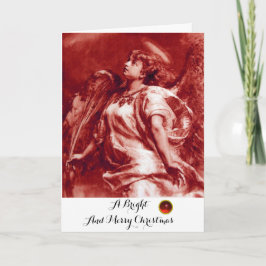 Cartão De Festividades ANJO ROMÂNTICO,PENA,ANTÍQUIO VERMELHO Natal