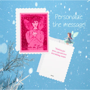 Cartão De Festividades Anjo Rosa de Arte Folclórica da Paz com a Vara Bra