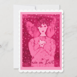 Cartão De Festividades Anjo Rosa de Arte Folclórica da Paz com a Vara Bra