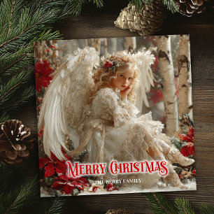 Cartão De Festividades Anjo rústico angelical vermelho dourado radiação f