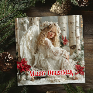 Cartão De Festividades Anjo rústico clássico digital de Natal saudação  