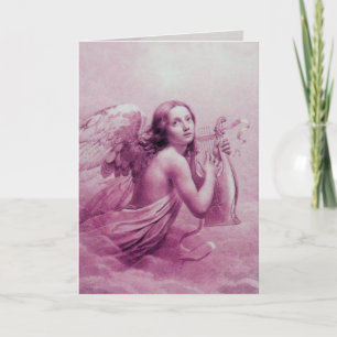 CARTÃO DE FESTIVIDADES ANJO TOCANDO LIRA SOBRE AS NUVENS