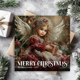 Cartão De Festividades Anjo Vintage Romântico Burgundy Natal Saudação