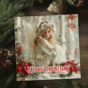 Cartão De Festividades Anjo vintage vitoriano vermelho branco dourado saz