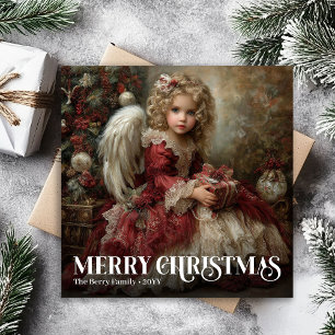 Cartão De Festividades Anjo Vitoriano Religioso Natal Vermelho Burgundy D