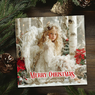 Cartão De Festividades Anjo vitoriano rústico poinsettias vermelhas sazon