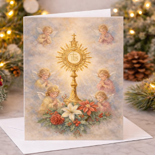 Cartão De Festividades Anjos Católicos de Adoração Eucarística de Natal