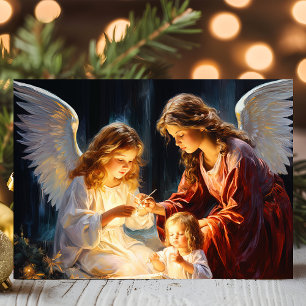 Cartão De Festividades Anjos com Natal de Natividade Infantil