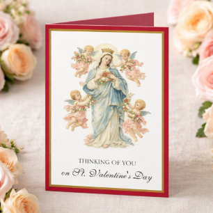 Cartão De Festividades Anjos da Mãe Católica Maria com Rosas