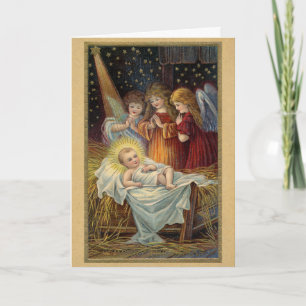 Cartão De Festividades Anjos da Natividade de Natal Vitoriano Vintage