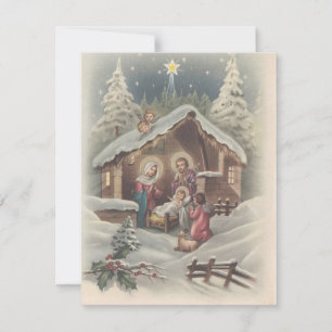Cartão De Festividades Anjos de Natal Antigos Observando o Menino Jesus