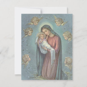 Cartão De Festividades Anjos de Natal Antigos Observando o Menino Jesus