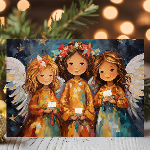 Cartão De Festividades Anjos de Natal Caprichosos Com Velas