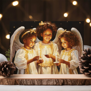 Cartão De Festividades Anjos de Natal das Crianças Africanas
