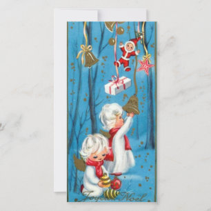 Cartão De Festividades Anjos de Natal Vintage Retro Alegre Noel