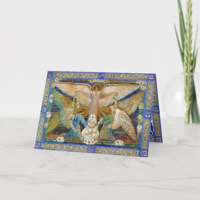 Cartão De Festividades Anjos Garlanding o cristo infantil (Frente)