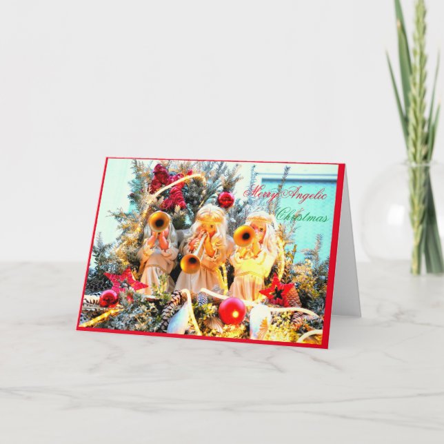Cartão De Festividades Anjos trombetando Feliz Natal (Frente)