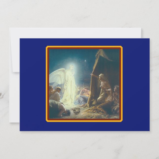 Cartão De Festividades Anjos Visitam Pastores Personalizados de Natal (Frente)