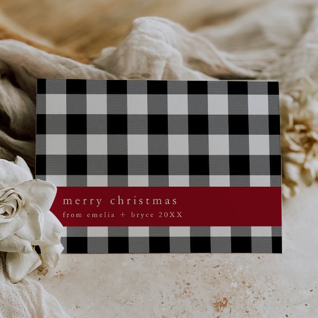 Cartão De Festividades ANNA Xadrez Negra Família Farmhouse Feliz Natal (ANNA Black Plaid Farmhouse Family Merry Christmas Holiday Card)