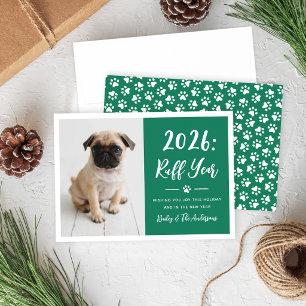 Cartão De Festividades Ano de 2026 Bruto Verde Foto Engraçada de Cachorro