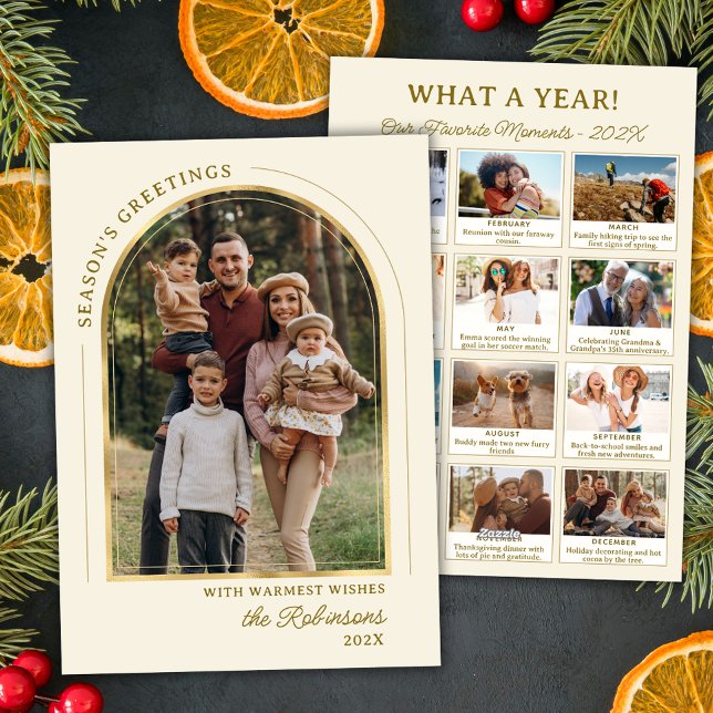 Cartão De Festividades Ano de Arch Dourado Moderno na Revisão 13 Colagem  (Criador carregado)