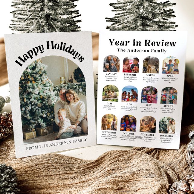 Cartão De Festividades Ano de Arch Moderno no Natal da Família Revisora (Criador carregado)