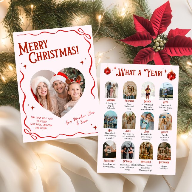 Cartão De Festividades Ano do Arco Rosa e Vermelho no Natal de Revisão (Criador carregado)