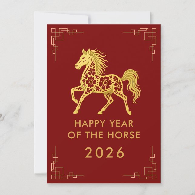 Cartão De Festividades Ano do Cavalo 2026 - Ano Novo lunar chinês (Frente)