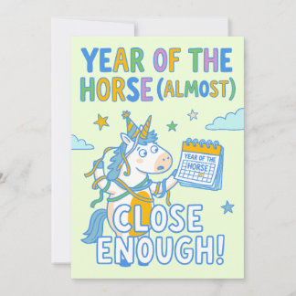 Cartão De Festividades Ano do Cavalo (Quase) Perto o Suficiente Unicórnio