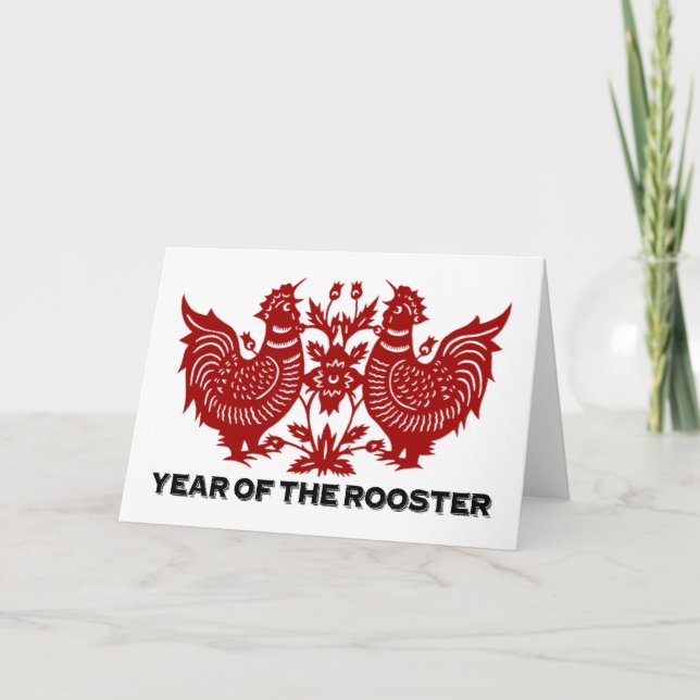 Cartão De Festividades Ano do Papercut-Rooster (Frente)
