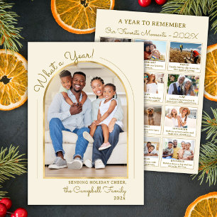 Cartão De Festividades Ano em Revisão da Colagem de Fotos do Arco Beige D