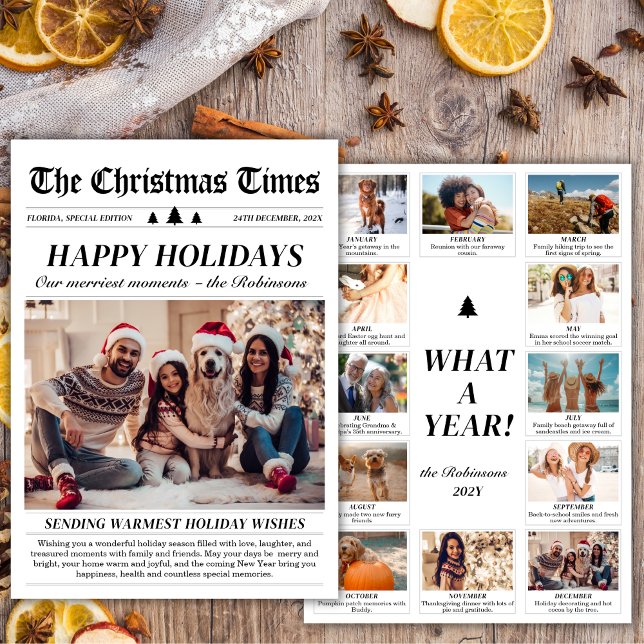 Cartão De Festividades Ano em Revisão da Família de Jornais Foto Única Fe (Criador carregado)