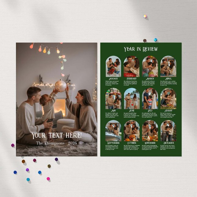 Cartão De Festividades Ano em Revisão de 12 Fotos para Família (Year in Review 12 Photo Family Holiday Card)