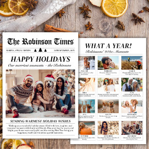 Cartão De Festividades Ano em Revisão Jornal Foto da Família Única Feliz