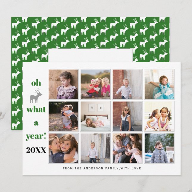 Cartão De Festividades Ano em revisão Oh veado que foto verde de um ano (Frente/Verso)