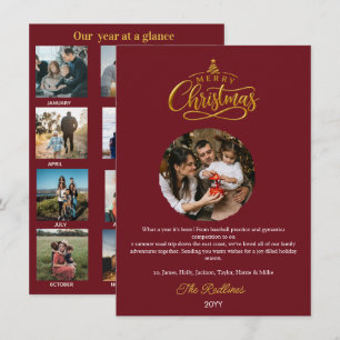 Cartão De Festividades Ano em Revisão ,Que ano Vermelho Vinho Intenso