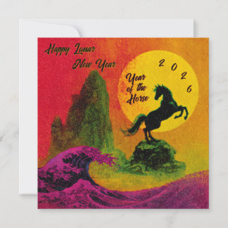 Cartão De Festividades Ano Neon do Cavalo Nascer do Sol