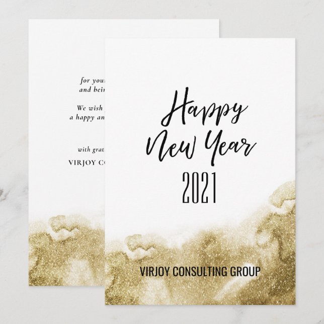 Cartão De Festividades Ano Novo 2021 | Abstrato Dourado empresarial (Frente/Verso)