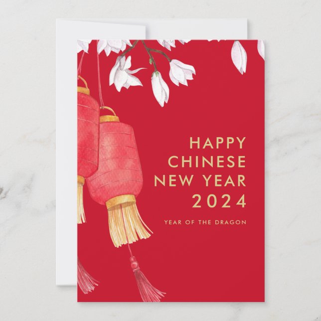 Cartão De Festividades Ano Novo 2024 - Chinês Simples e Feliz (Frente)