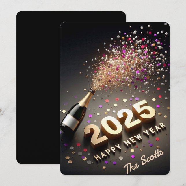 Cartão De Festividades Ano Novo 2025 Dourado & Preto  (Frente/Verso)