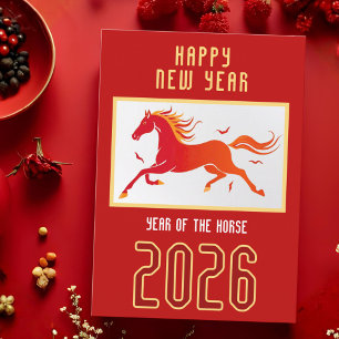 Cartão De Festividades Ano Novo Cavalo Chinês Moderno 2026
