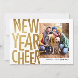 Cartão De Festividades Ano Novo Chee faux gold, diversão em uma foto Carr