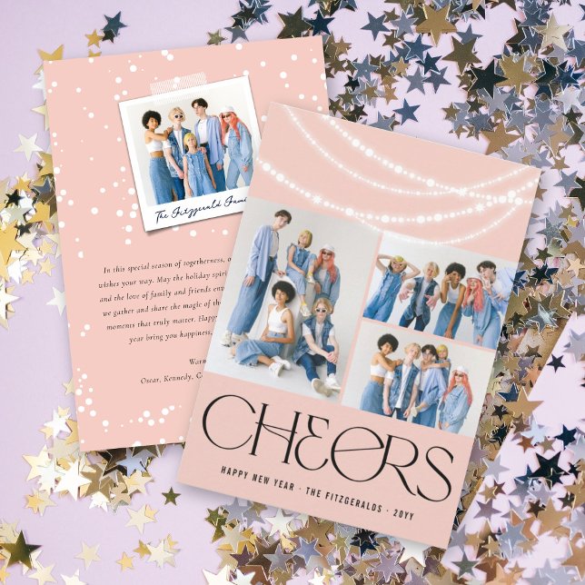 Cartão De Festividades Ano Novo Cheios de Luz Espumante Foto Na moda (Criador carregado)