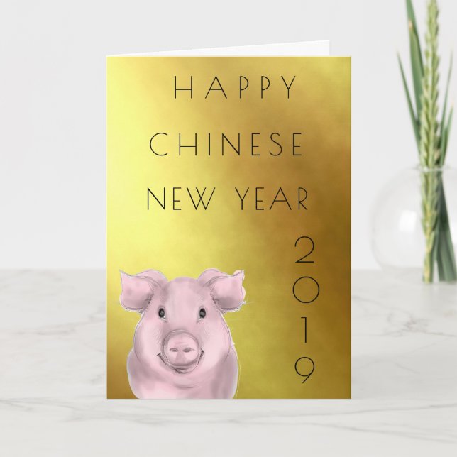 Cartão De Festividades Ano Novo Chinês 2019 Ano do Porco (Frente)