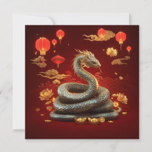 Cartão De Festividades Ano Novo Chinês 2025 Ano da Serpente
