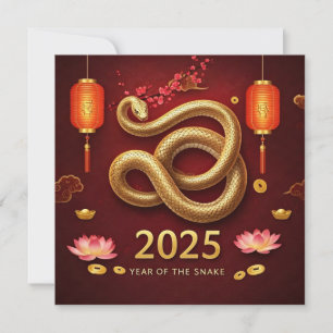 Cartão De Festividades Ano Novo Chinês 2025 Ano do Cobra