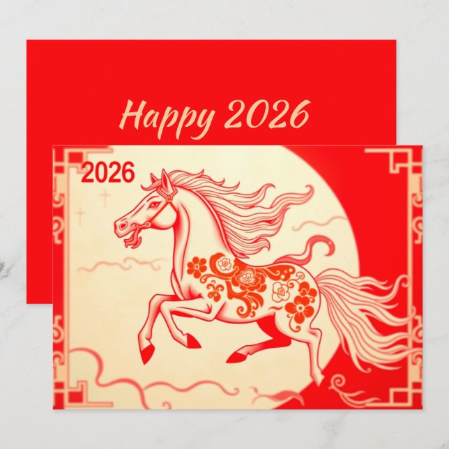 Cartão De Festividades Ano novo chinês 2026 (Frente/Verso)