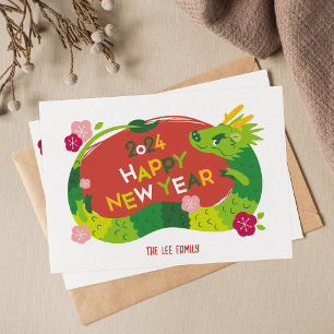 Cartão De Festividades Ano Novo Chinês - Ano Do Dragão 2024